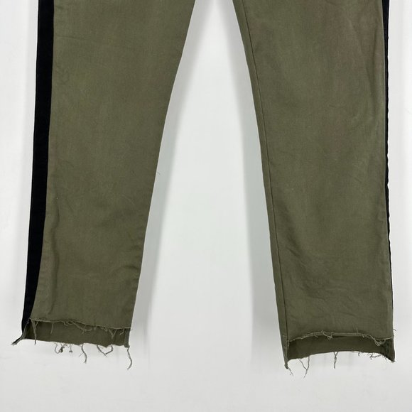Frame Denim Le High Straight Olive Khaki Green Chino Pants Raw Step Hems Size 26 - Picture 4 of 10